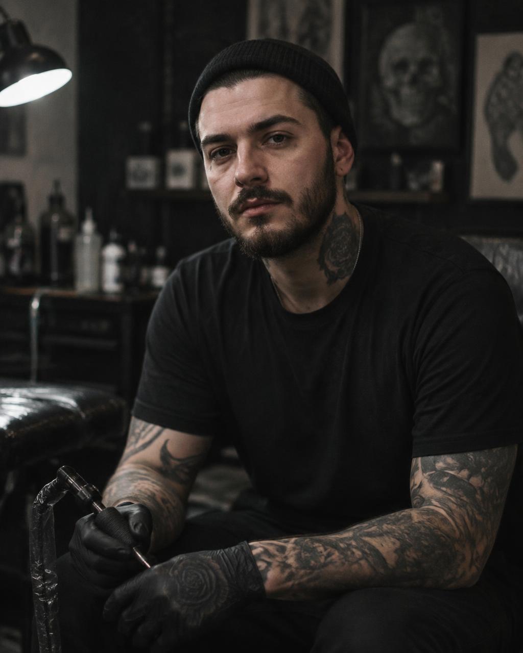 Portrait of Noah Vale, tattoo artist