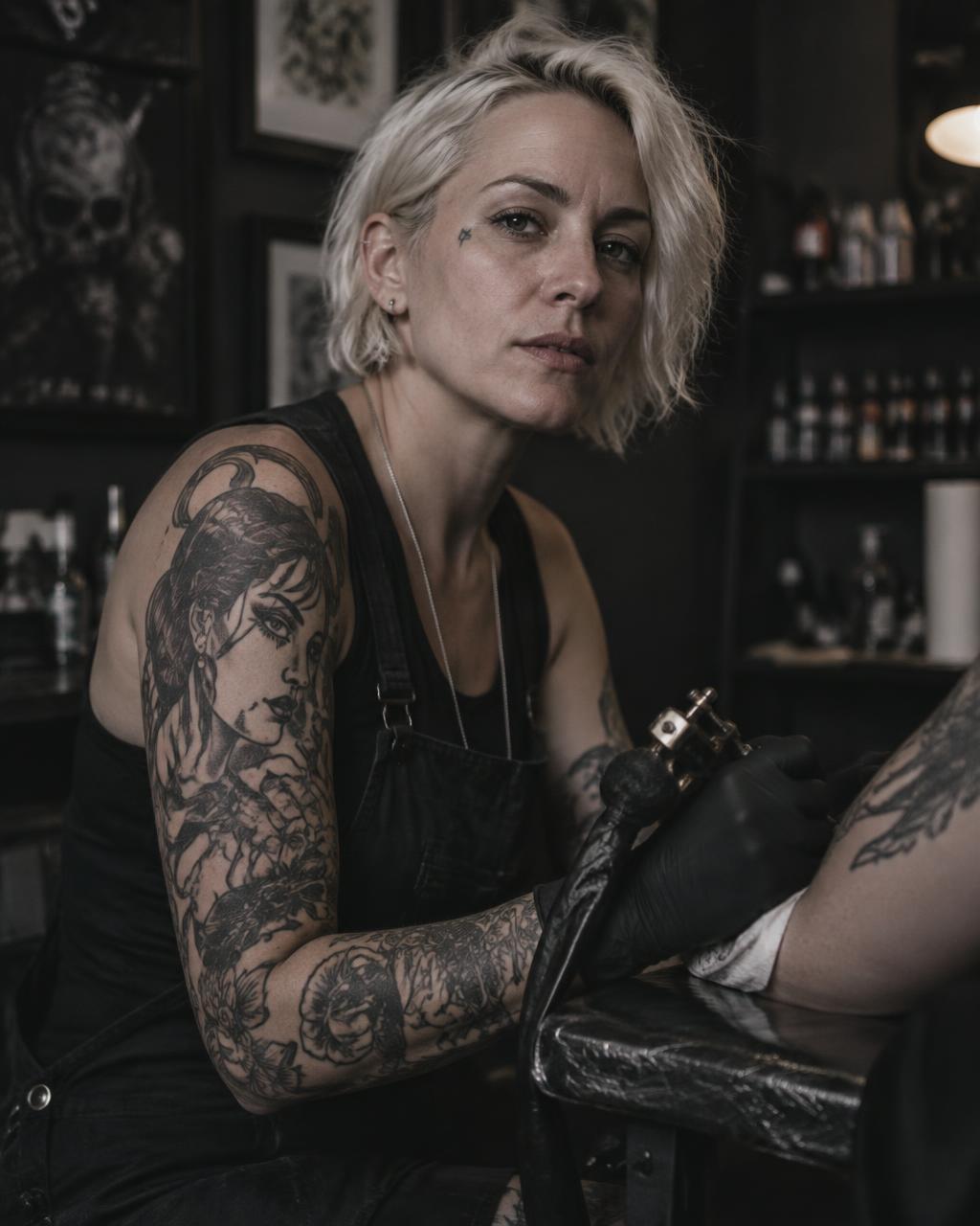 Portrait of Aria Voss, tattoo artist