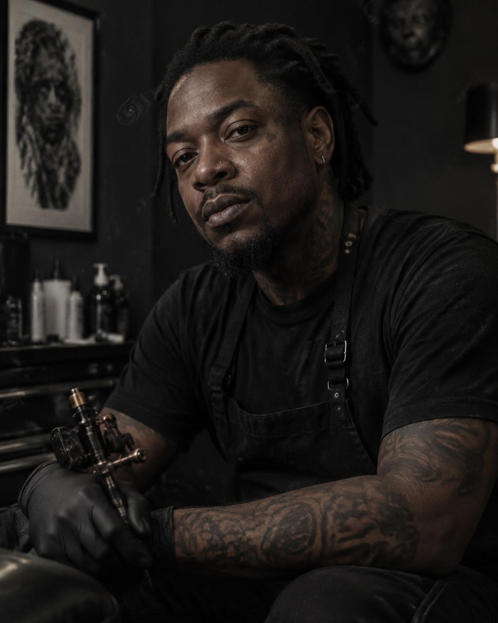 Portrait of Leon Black, tattoo artist